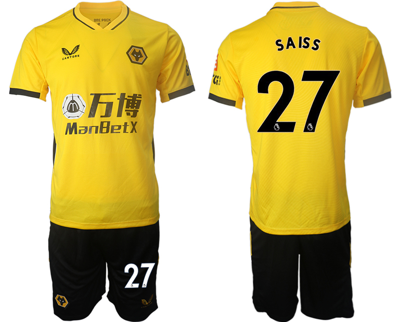 Men 2021-2022 Club Wolverhampton Wanderers home yellow #27 Soccer Jersey->customized soccer jersey->Custom Jersey